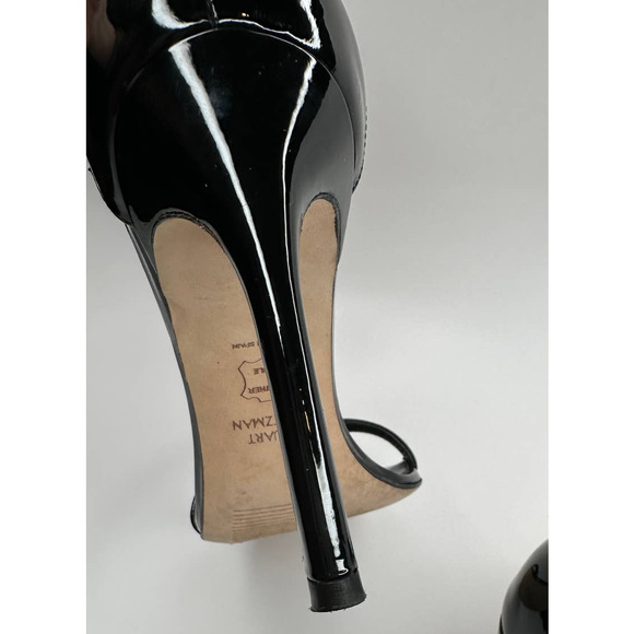 Stuart Weitzman $475 Nudistsong Strap Sandal 100mm Black Patent Leather Size 6 - Picture 10 of 14